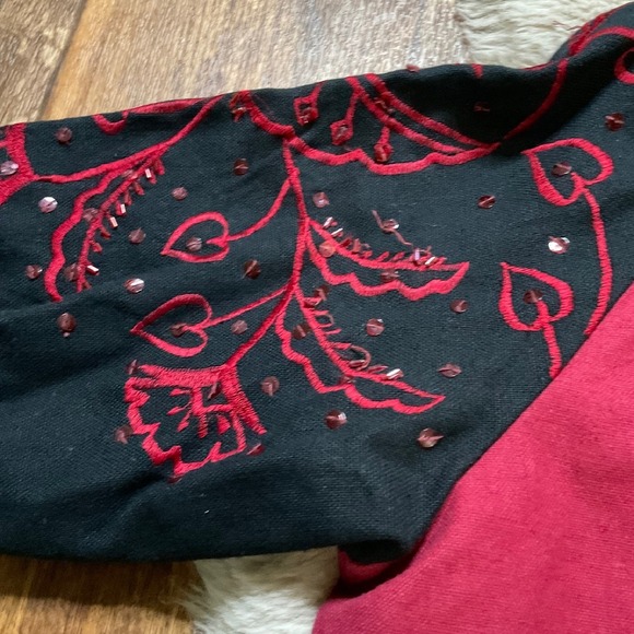 Sandy Starkman Jacket Womens‎ Size Large Cotton Linen Red Embroidered Flashy - Picture 12 of 12
